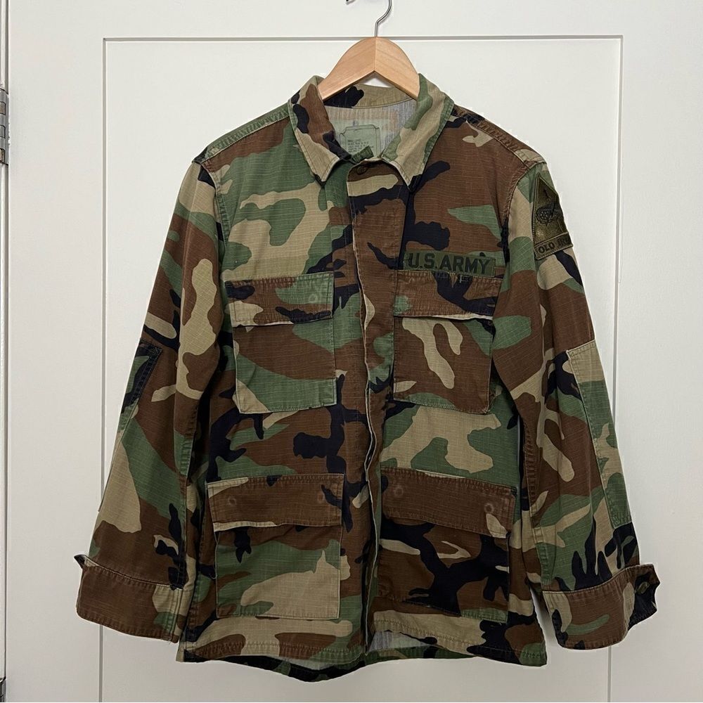 US Military Coat Shirt Small Short Hot Weather Woodland Camo Combat Old Ironside